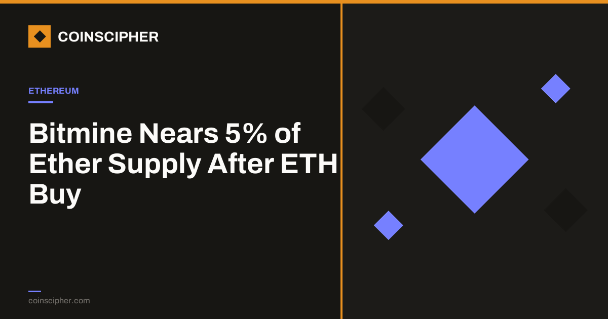 Bitmine Nears 5% of Ether Supply After ETH Buy