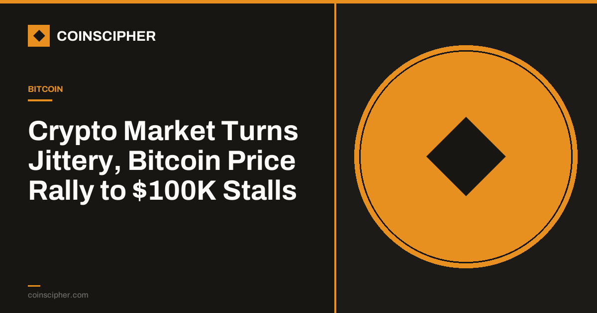 Crypto Market Turns Jittery, Bitcoin Price Rally to $100K Stalls