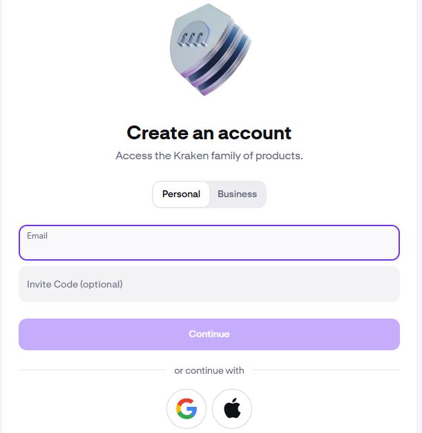 sign up for a user account on Kraken.com