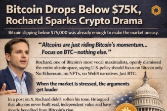 bitcoin drops below 75k rochard crypto debate