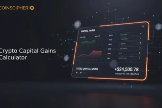 Crypto tax capital gains calculator dashboard with profit loss breakdown and transaction inputs