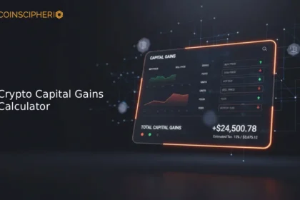 Crypto tax capital gains calculator dashboard with profit loss breakdown and transaction inputs
